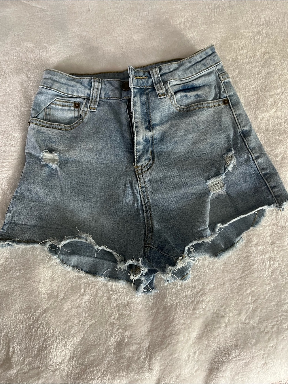 SHEIN Light Wash Distressed High-Rise Denim Shorts
